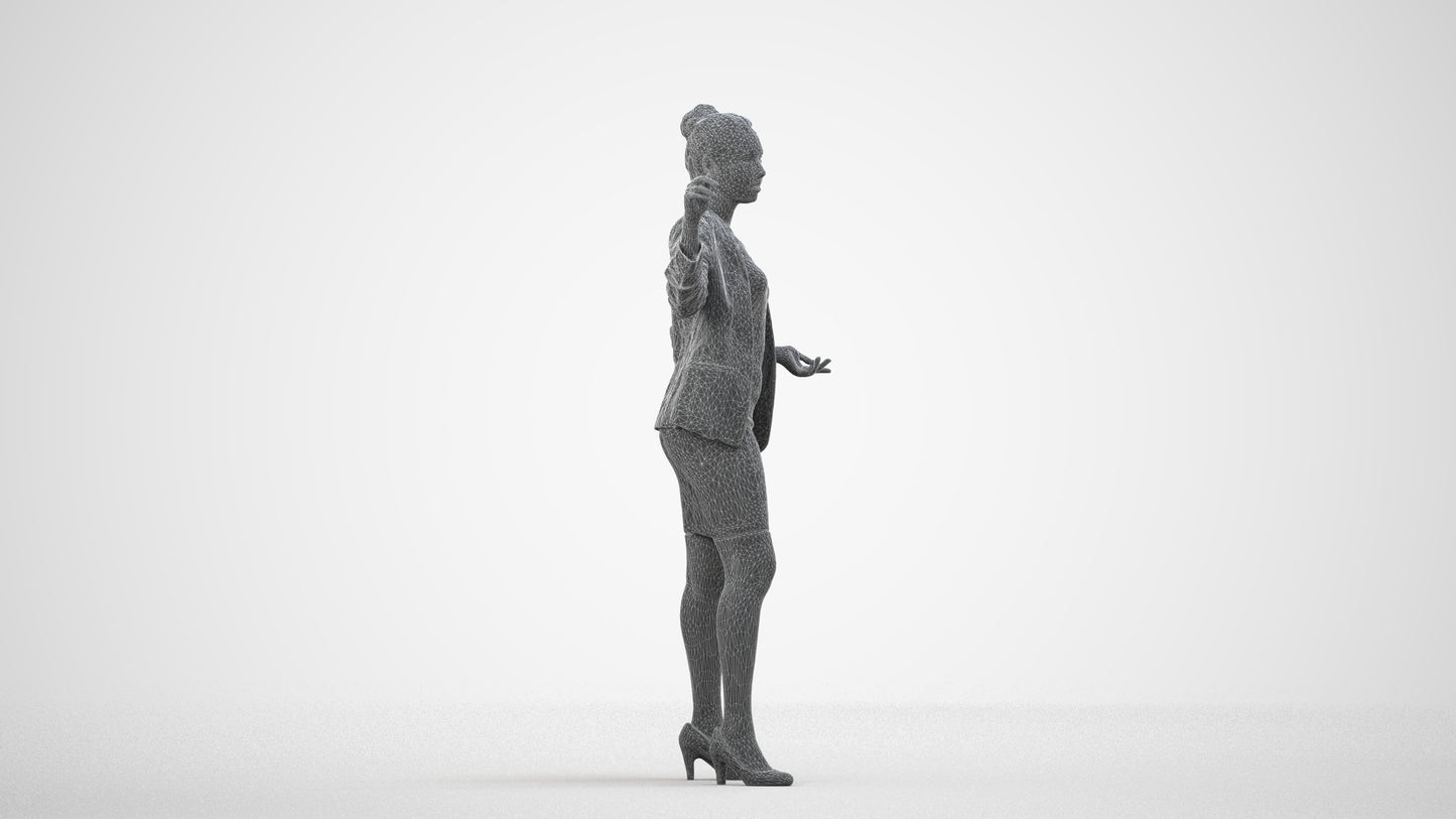 photogrammetry 3D woman business, realistic human model archviz FBX, wireframe side view