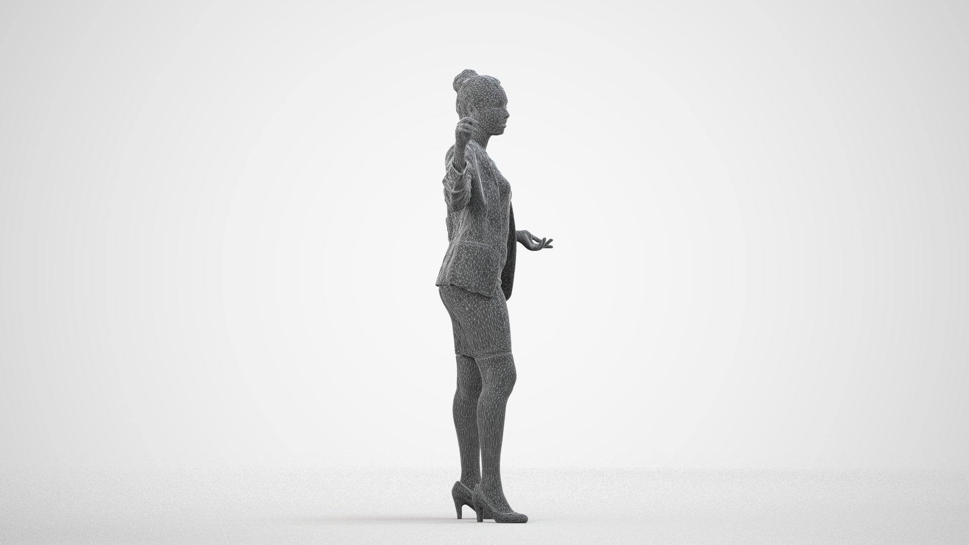 photogrammetry 3D woman business, realistic human model archviz FBX, wireframe side view
