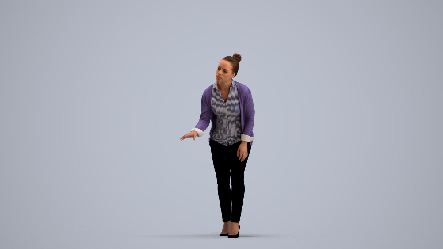3D people model woman business standing, scanned human for 3ds Max rendering, standing pose render