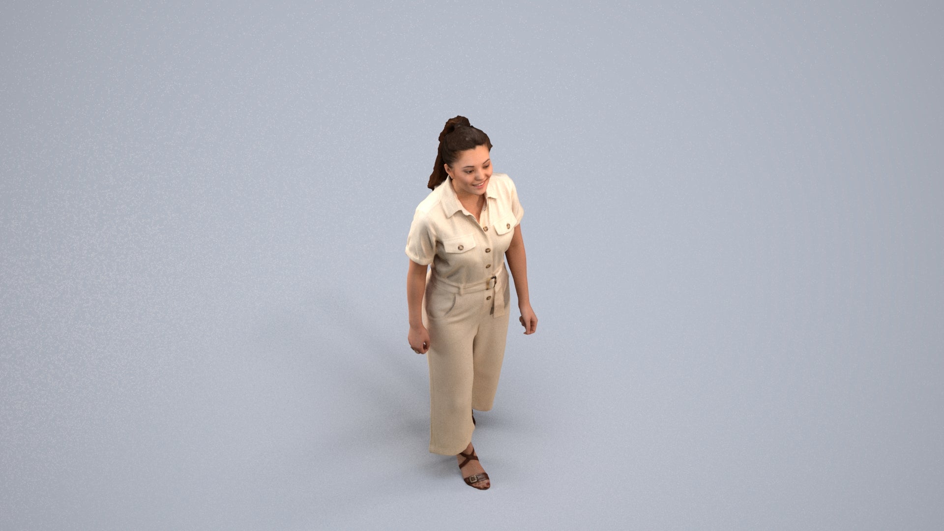 3D people model woman casual walking, scanned human for 3ds Max rendering, back view render
