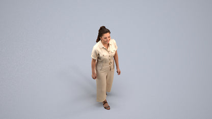 3D people model woman casual walking, scanned human for 3ds Max rendering, back view render