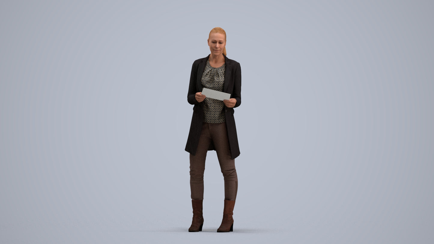 scanned 3D woman business standing, photogrammetry people for Enscape and V-Ray, standing pose render