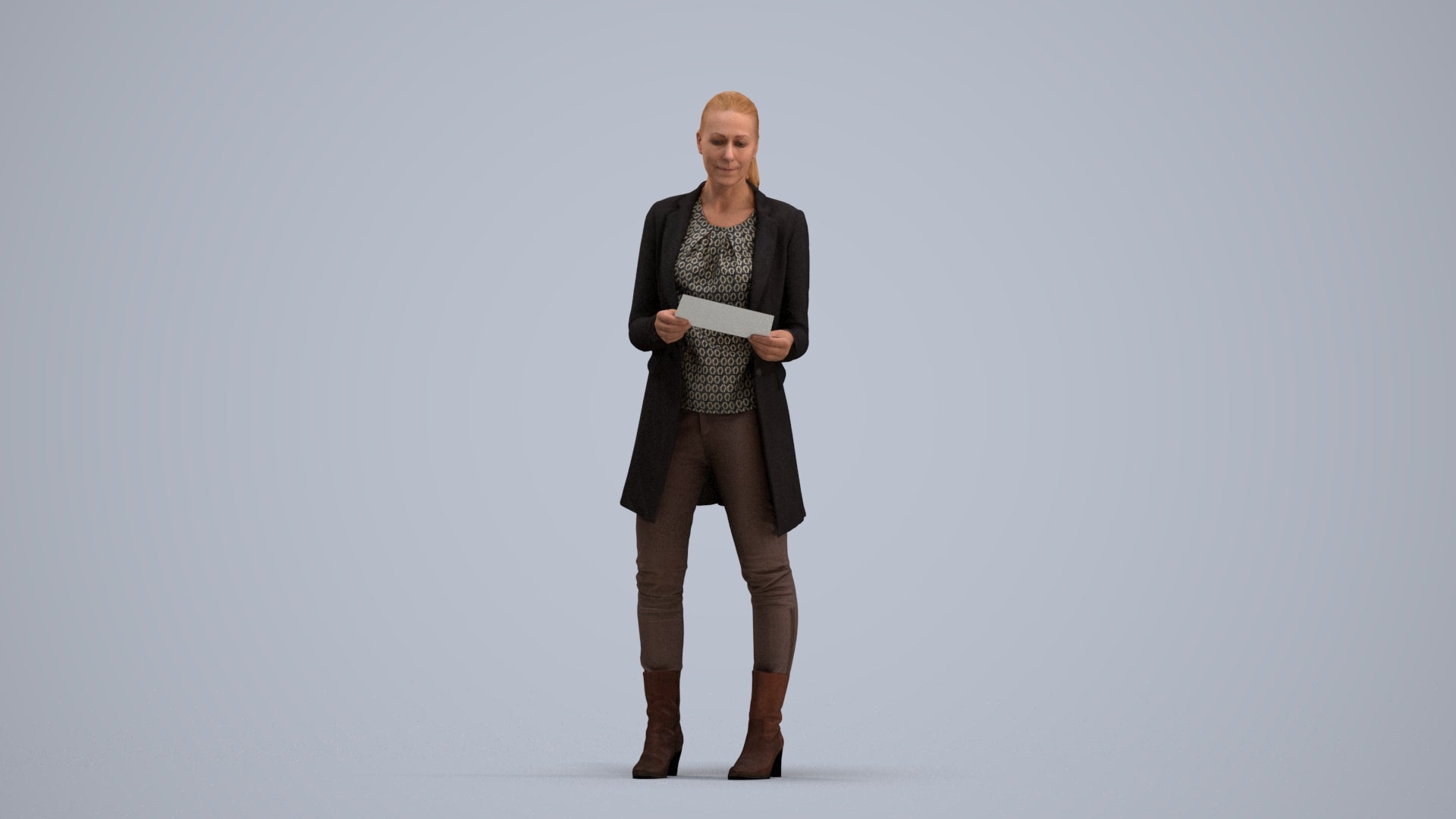 scanned 3D woman business standing, photogrammetry people for Enscape and V-Ray, standing pose render