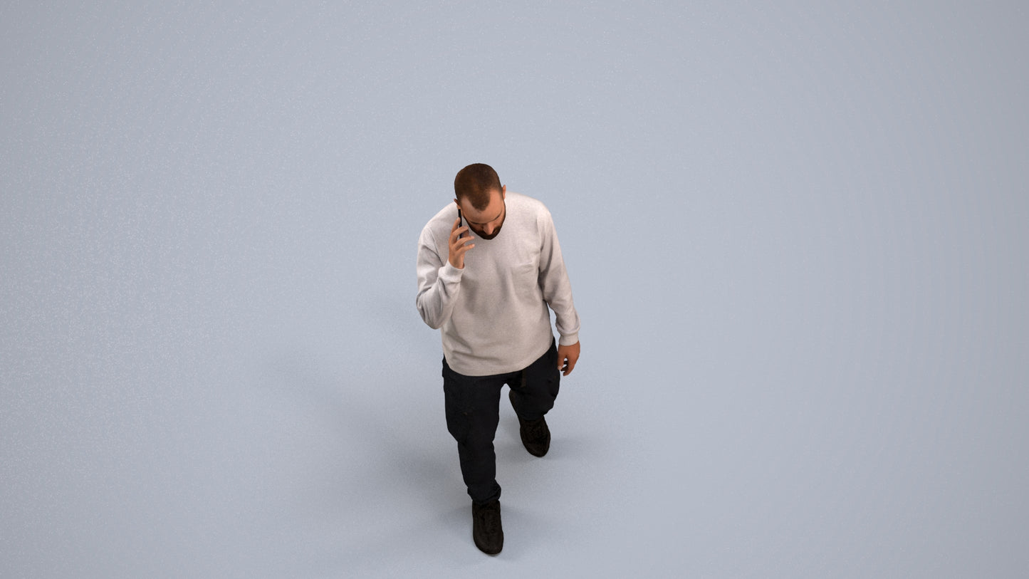 3D scanned man walking casual, photorealistic archviz people for Enscape and SketchUp, back view render