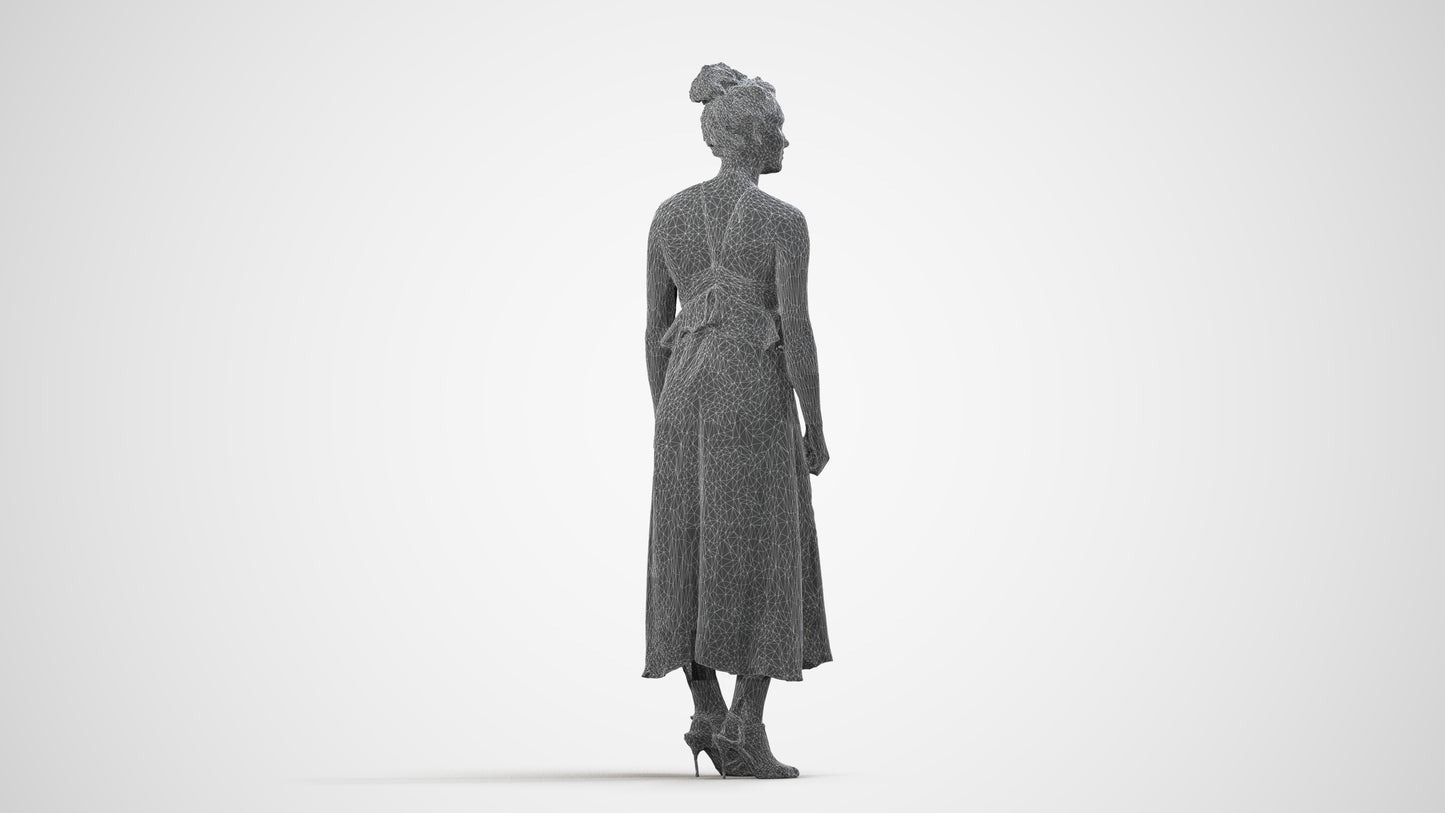 scanned 3D woman formal formalaffairs, photogrammetry people for Enscape and V-Ray, wireframe side view