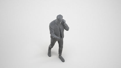 3D scanned man walking casual, photorealistic archviz people for Enscape and SketchUp, wireframe three-quarter view