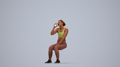 3D human model woman sport, photogrammetry scanned person for archviz, top-down view render