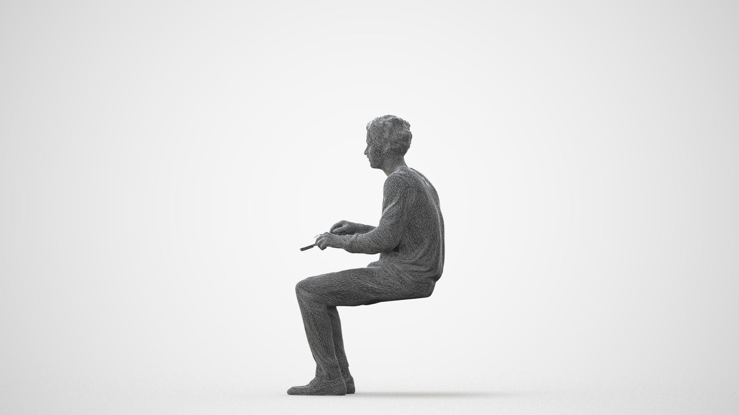 realistic 3D man casual sitting, scanned archviz people for Blender and 3ds Max, square thumbnail