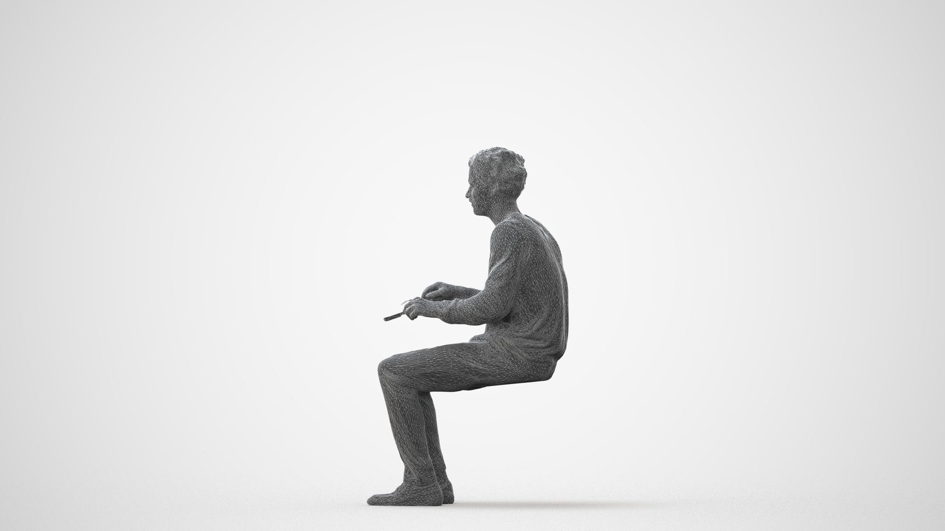 realistic 3D man casual sitting, scanned archviz people for Blender and 3ds Max, square thumbnail