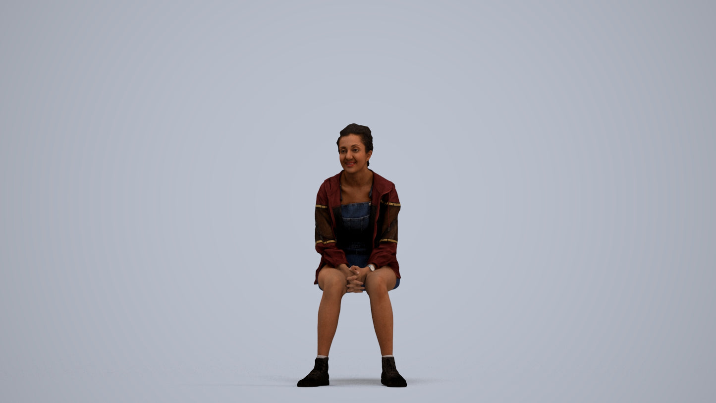 realistic 3D people woman casual sitting, render-ready for V-Ray and Corona, FBX OBJ, standing pose render