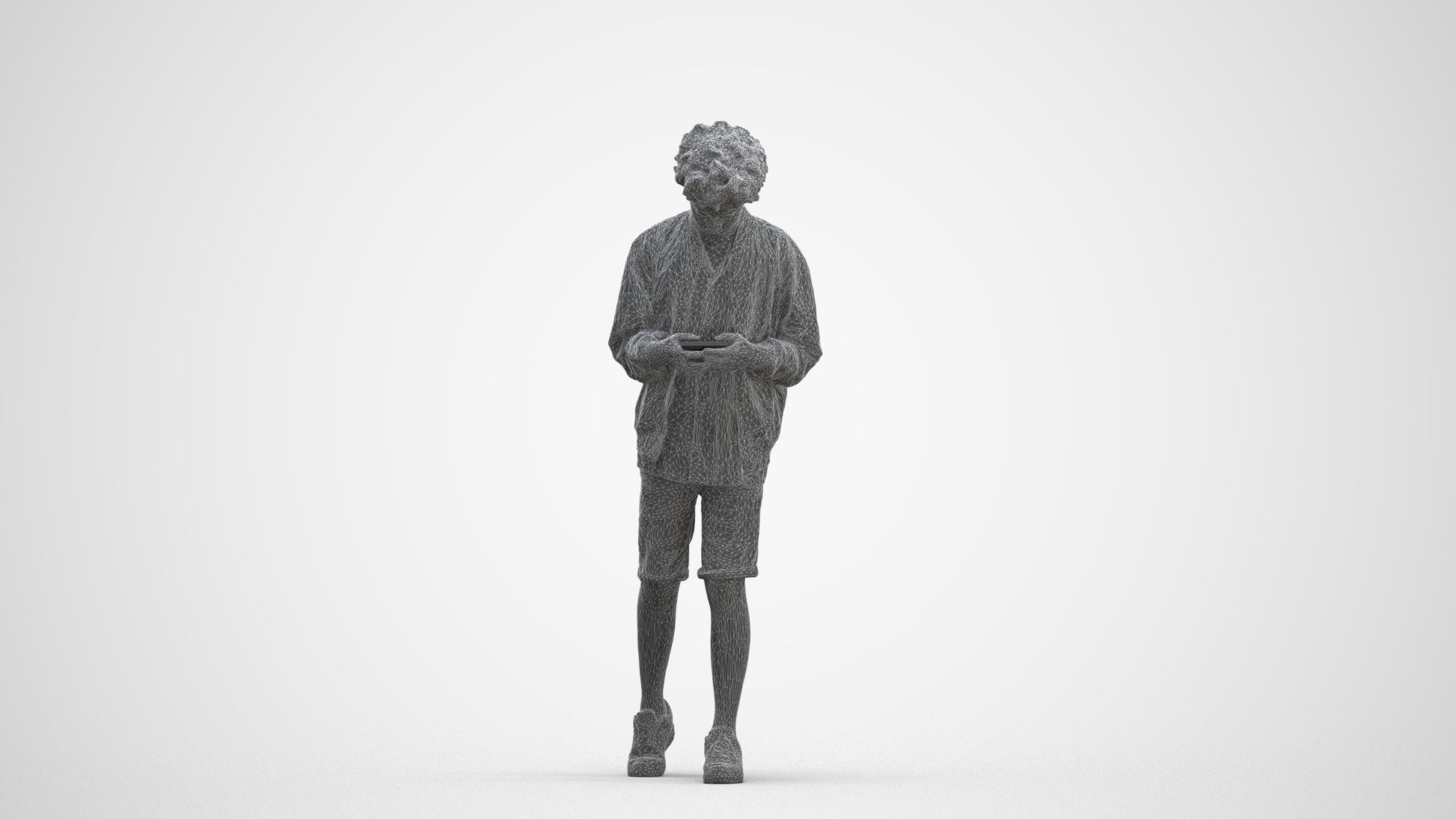 3D human model boy casual kids, photogrammetry scanned person for archviz, three-quarter front view render