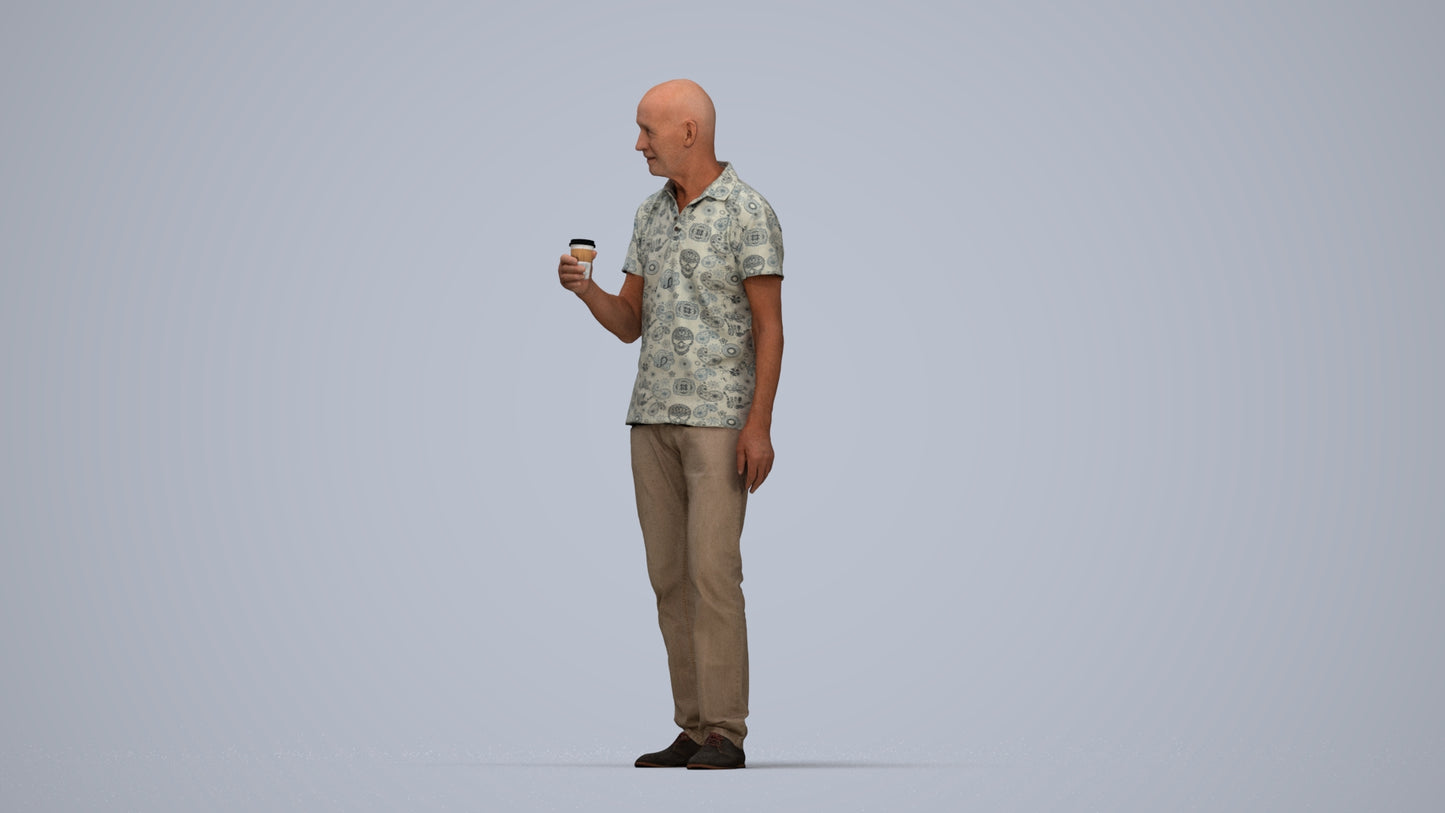 3D scanned senior man standing casual, photorealistic archviz people for Enscape and SketchUp, top-down view render