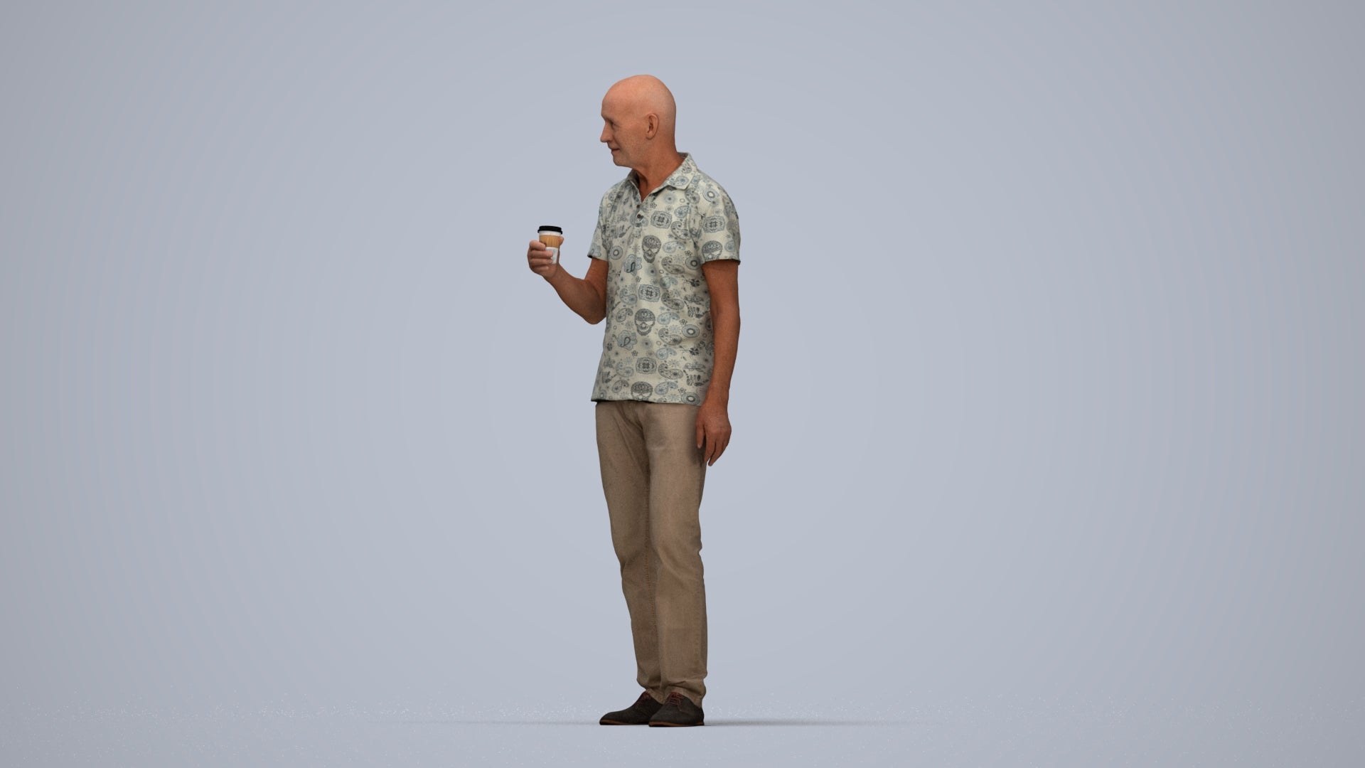3D scanned senior man standing casual, photorealistic archviz people for Enscape and SketchUp, top-down view render