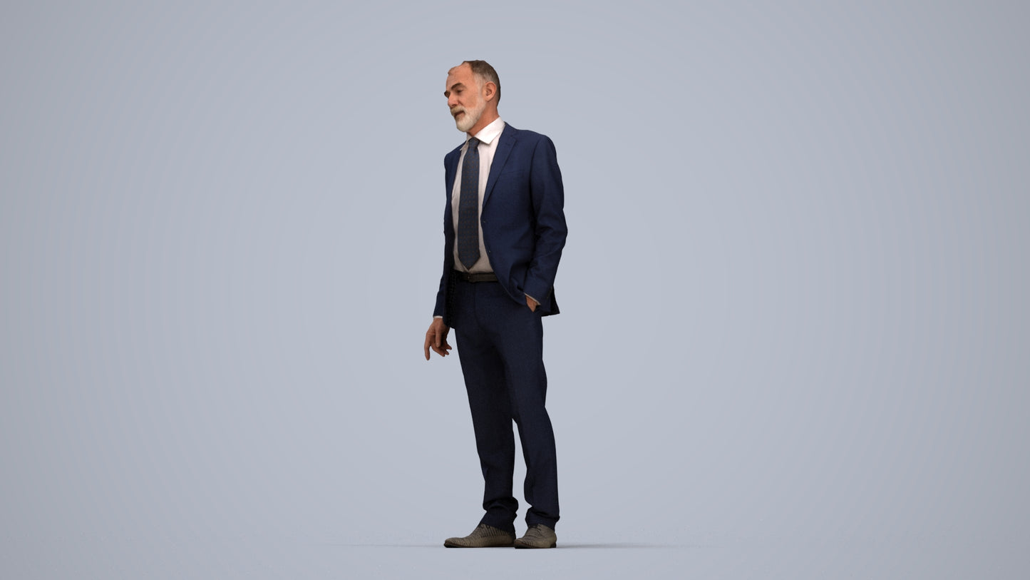 3D people model senior man business, scanned human for 3ds Max rendering, top-down view render