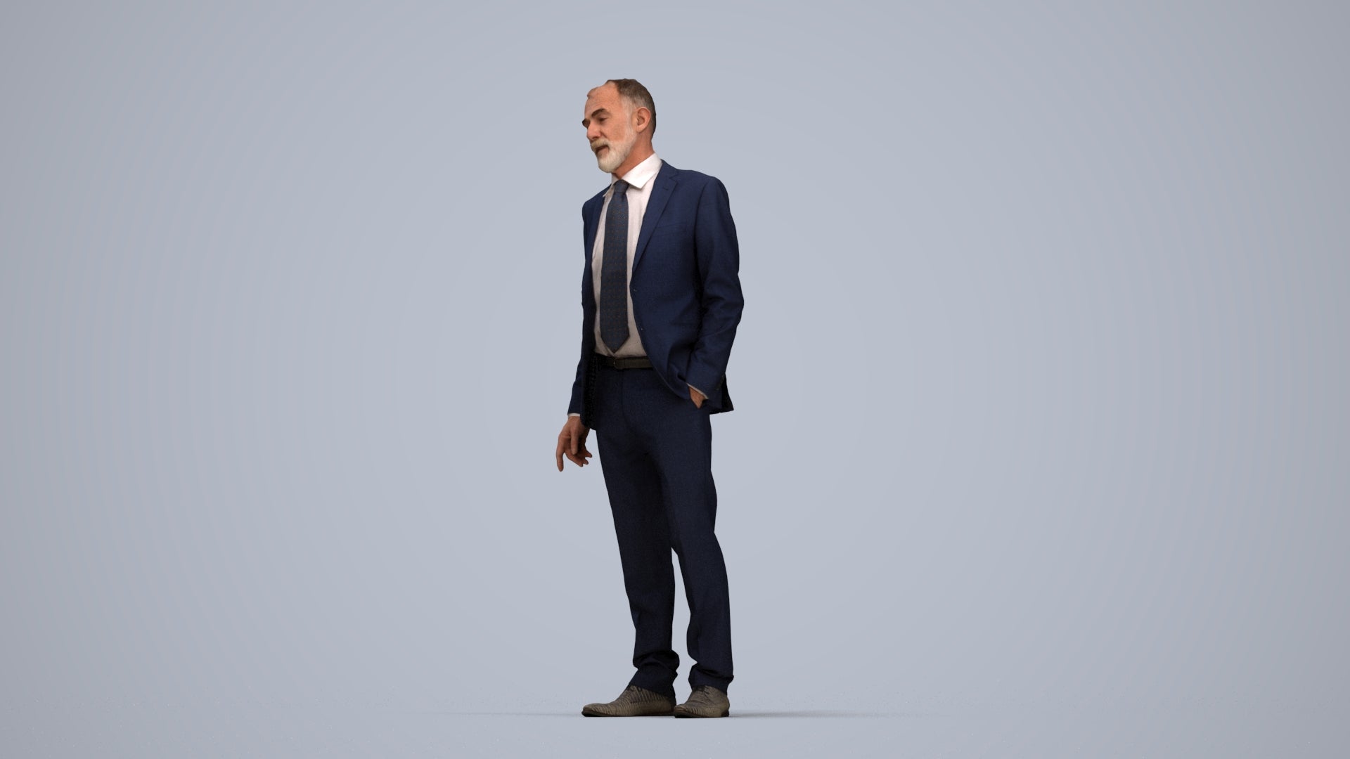 3D people model senior man business, scanned human for 3ds Max rendering, top-down view render