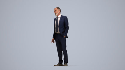 3D people model senior man business, scanned human for 3ds Max rendering, top-down view render