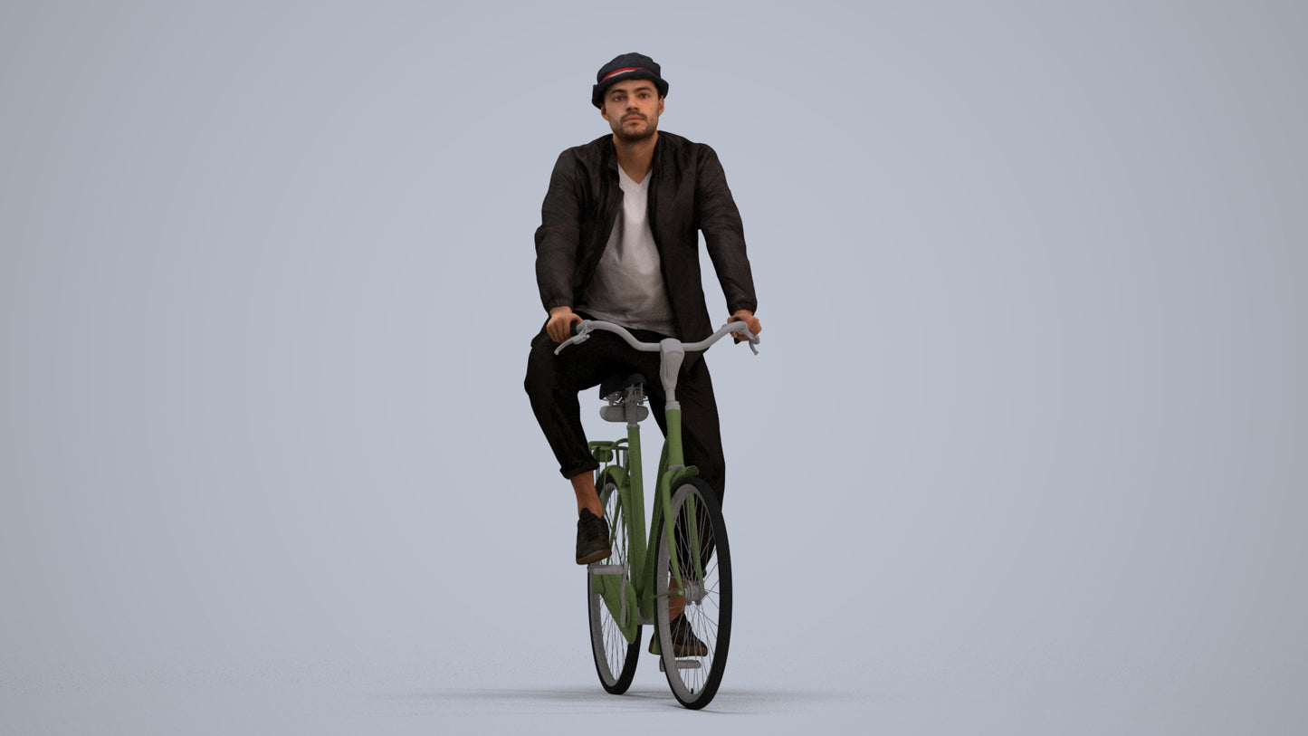 3D scanned man cycling casual, photorealistic archviz people for Enscape and SketchUp, standing pose render