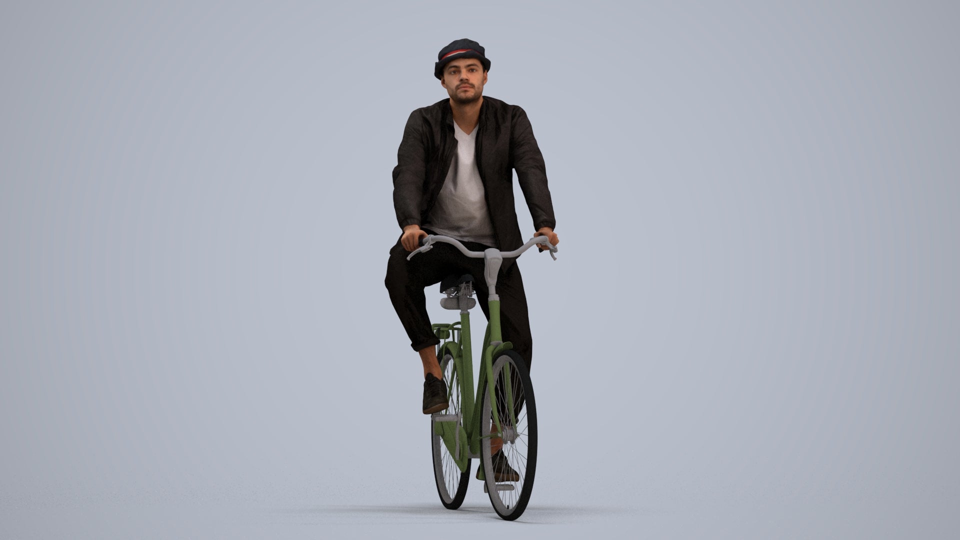 3D scanned man cycling casual, photorealistic archviz people for Enscape and SketchUp, standing pose render