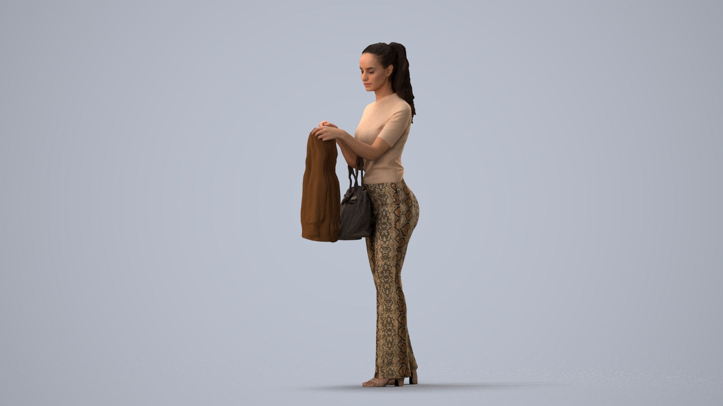 realistic 3D woman casual shopping, scanned archviz people for Blender and 3ds Max, three-quarter view render