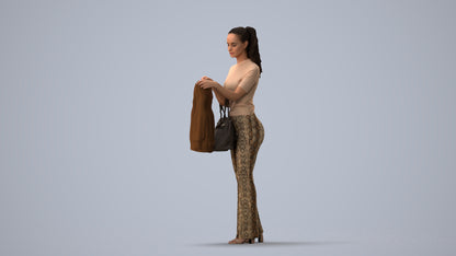 realistic 3D woman casual shopping, scanned archviz people for Blender and 3ds Max, three-quarter view render