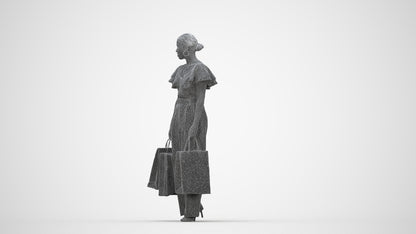 scanned 3D woman business shopping, photogrammetry people for Enscape and V-Ray, wireframe back view