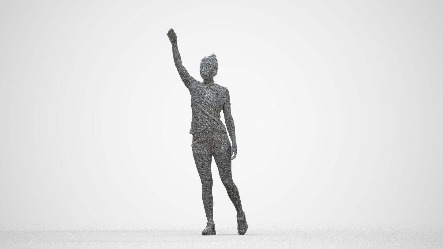 3D human model woman sport, photogrammetry scanned person for archviz, wireframe back view