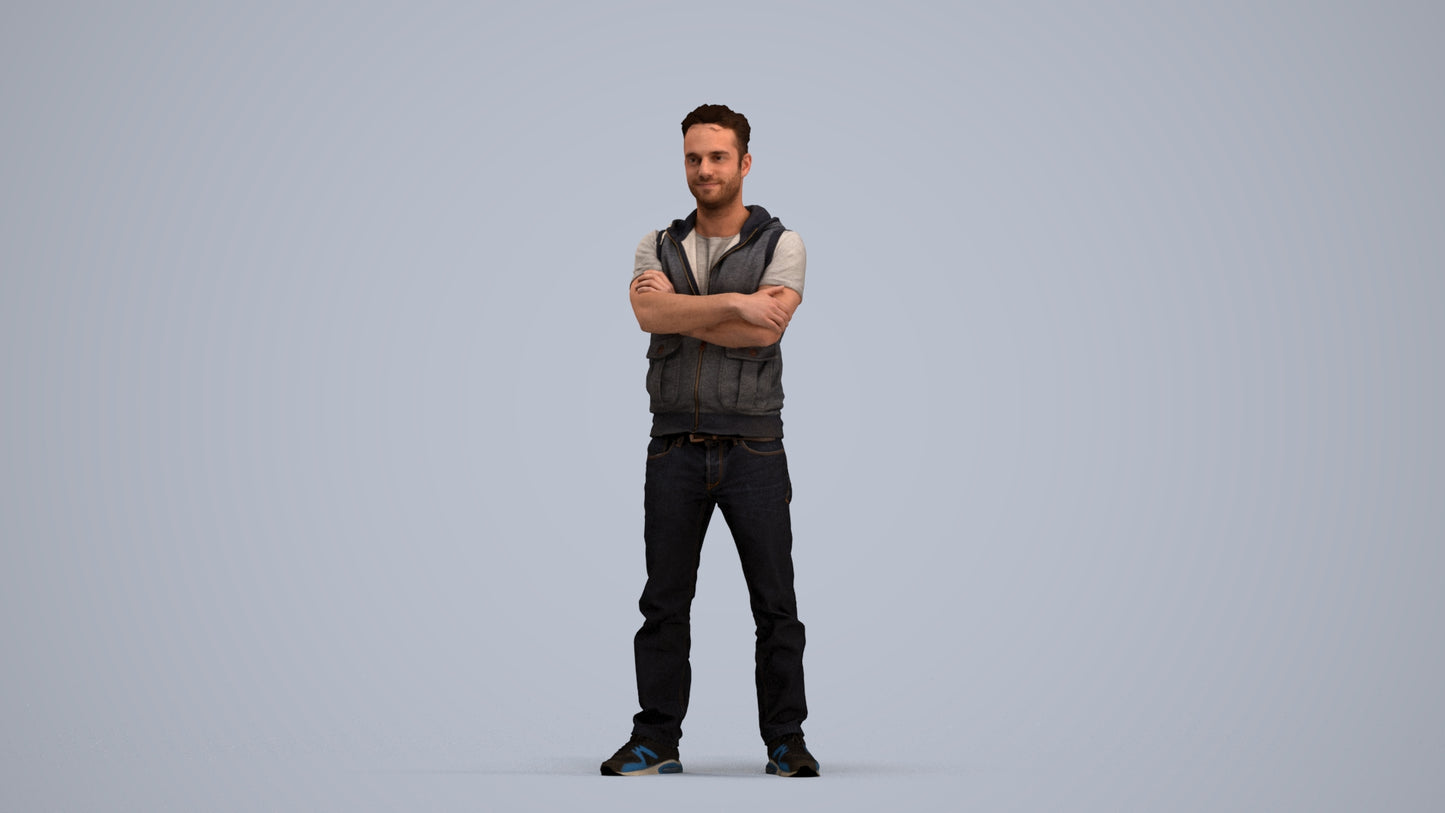 realistic 3D man casual standing, scanned archviz people for Blender and 3ds Max, standing pose render