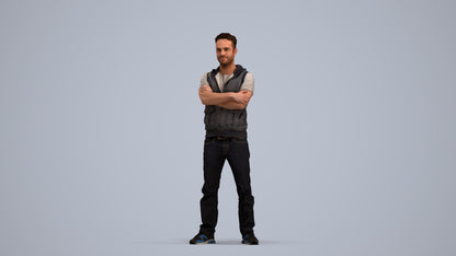realistic 3D man casual standing, scanned archviz people for Blender and 3ds Max, standing pose render