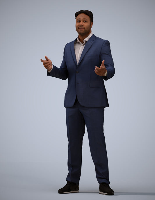 3D human model man business, photogrammetry scanned person for archviz