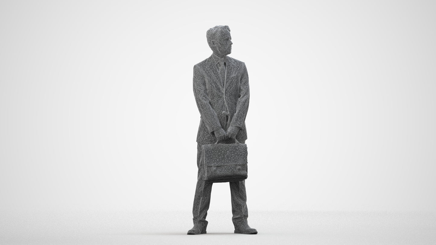 realistic 3D man business, scanned archviz people for Blender and 3ds Max, wireframe side view