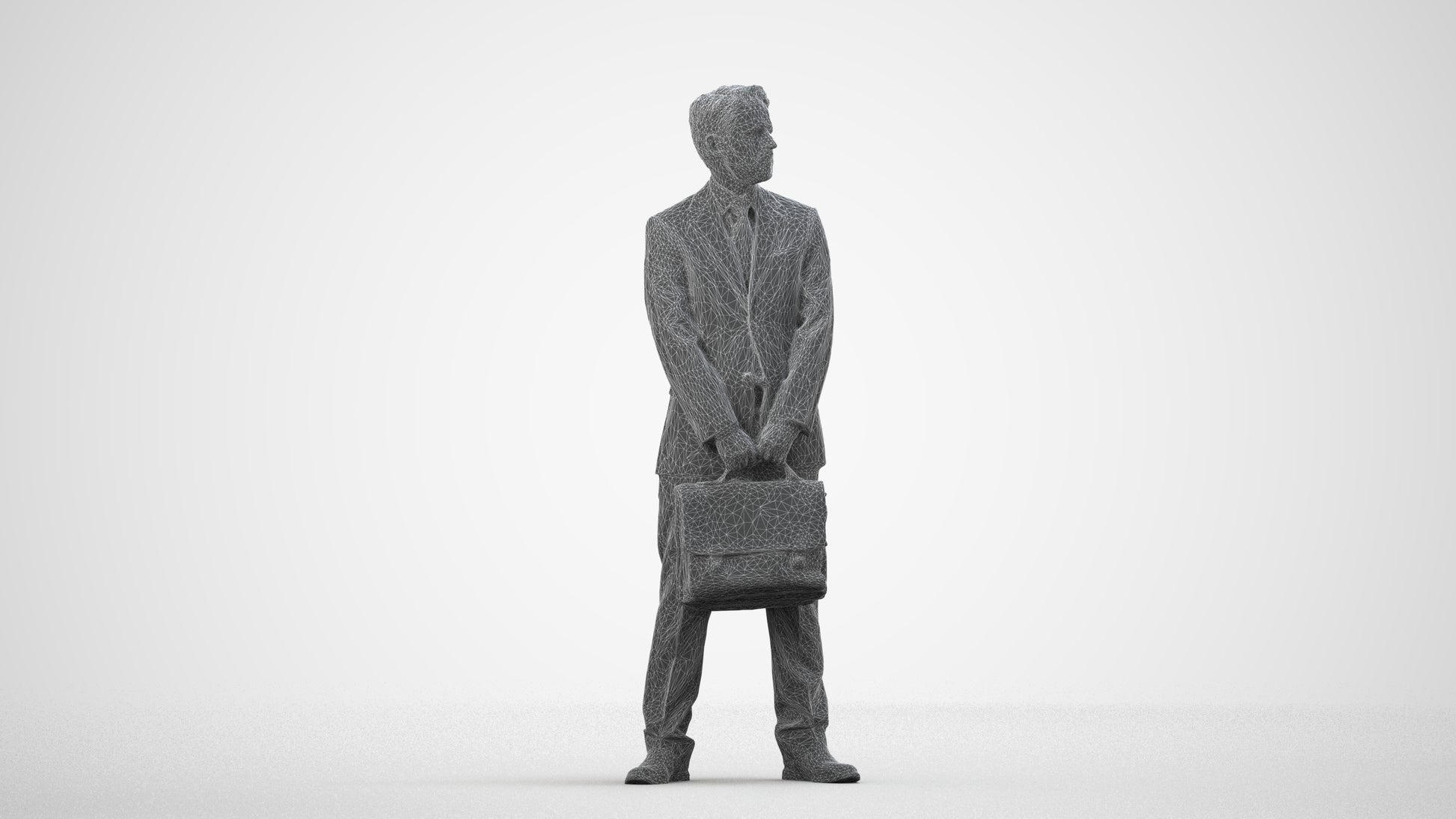 realistic 3D man business, scanned archviz people for Blender and 3ds Max, wireframe side view