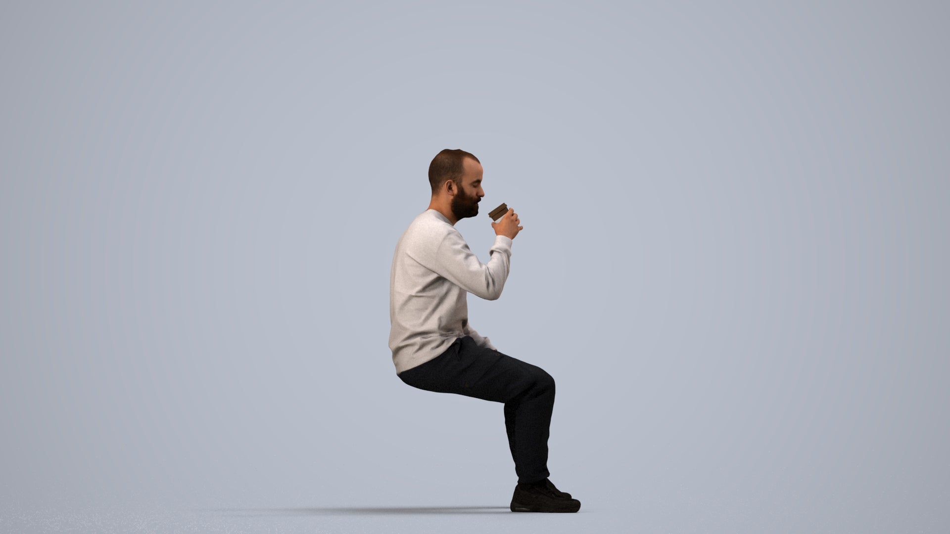 3D people model man casual sitting, scanned human for 3ds Max rendering, side view render