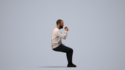 3D people model man casual sitting, scanned human for 3ds Max rendering, side view render