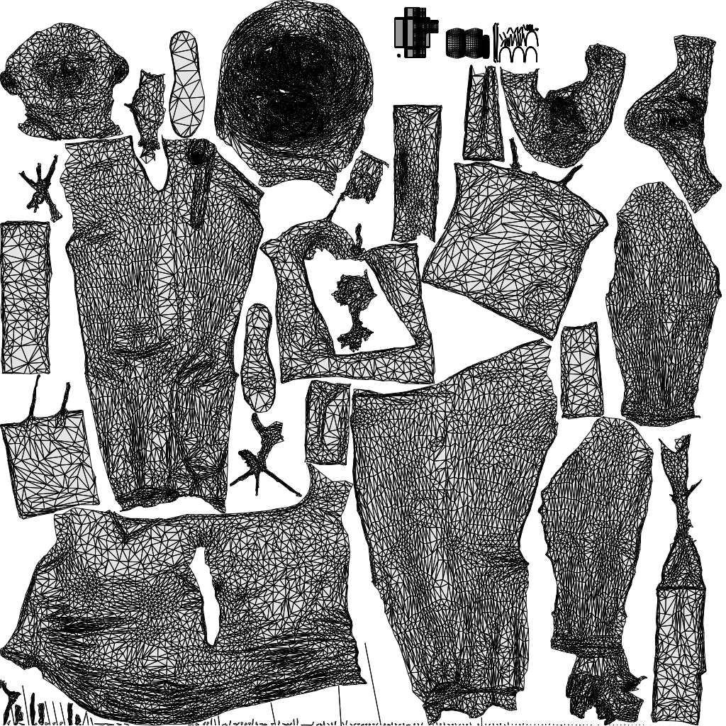 3D people model woman casual shopping, scanned human for 3ds Max rendering, wireframe top-down view