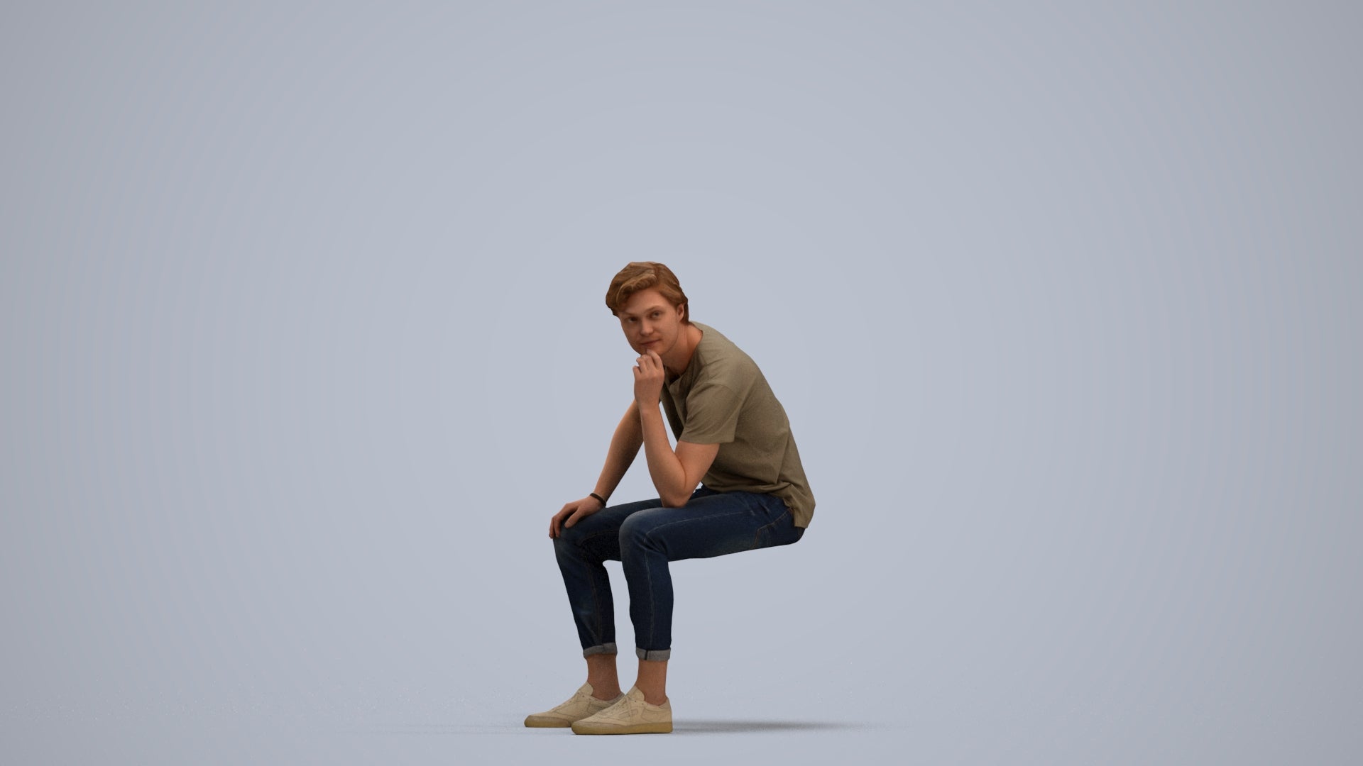3D scanned man sitting casual, photorealistic archviz people for Enscape and SketchUp, standing pose render