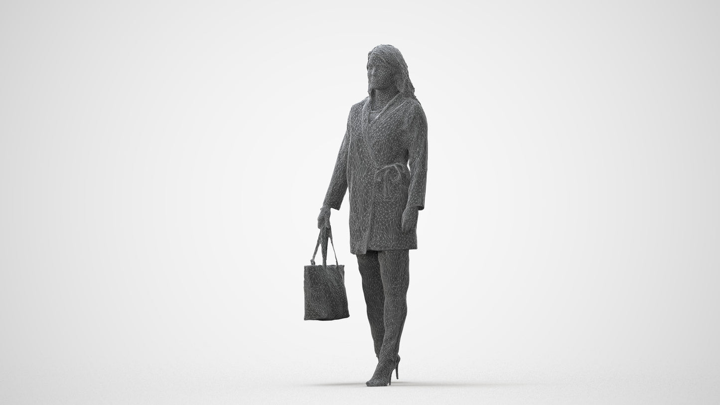 realistic 3D woman casual walking, scanned archviz people for Blender and 3ds Max, square thumbnail