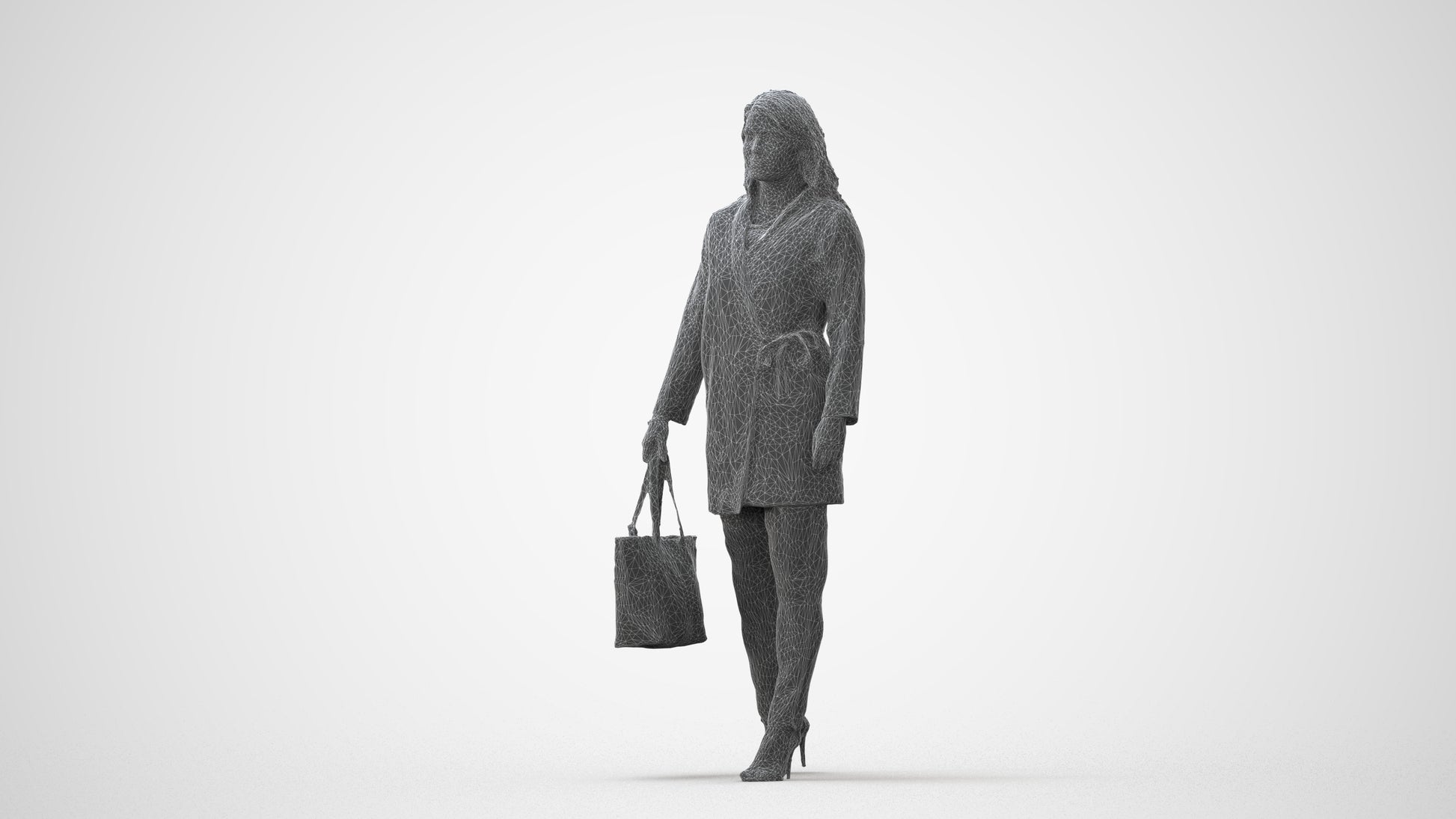 realistic 3D woman casual walking, scanned archviz people for Blender and 3ds Max, square thumbnail