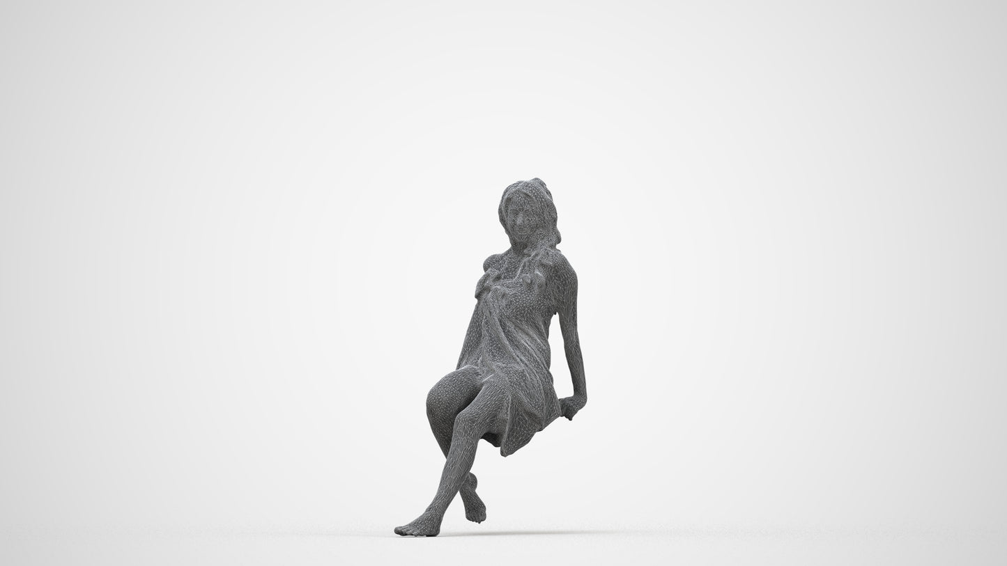 scanned 3D woman pool, photogrammetry people for Enscape and V-Ray, wireframe back view