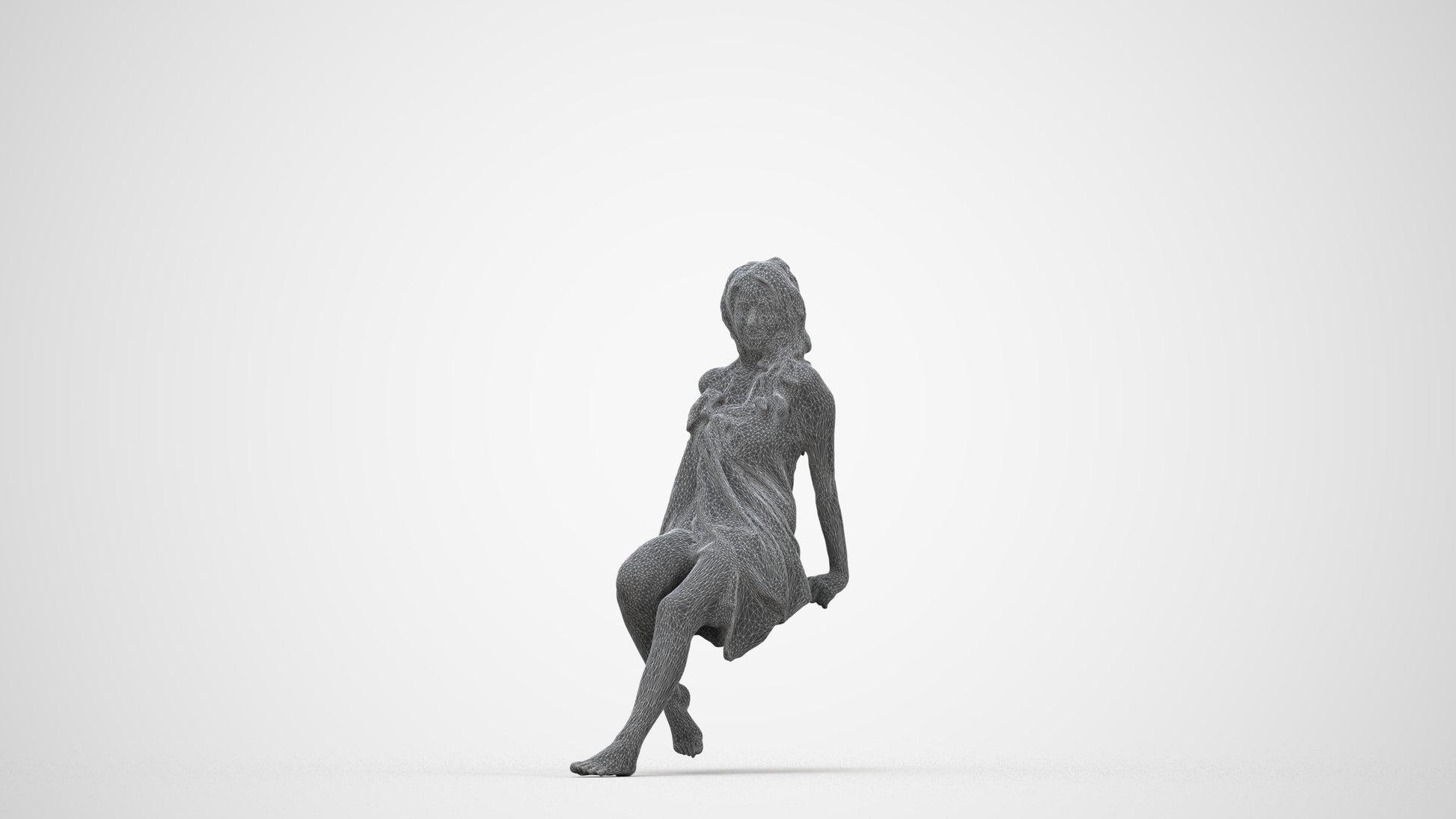 scanned 3D woman pool, photogrammetry people for Enscape and V-Ray, wireframe back view