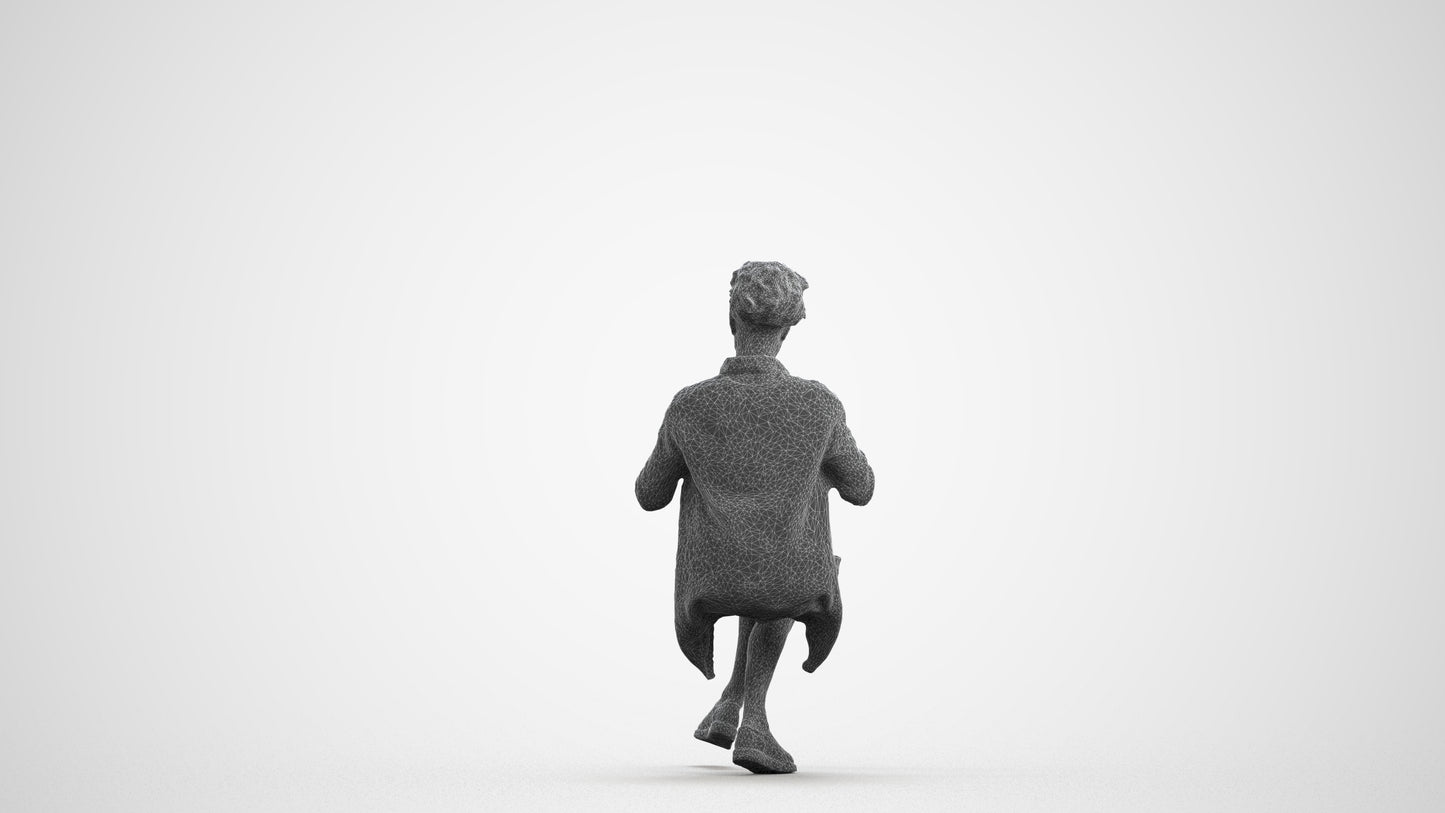 photogrammetry 3D woman casual sitting, realistic human model archviz FBX, wireframe front view