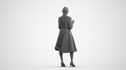 realistic 3D senior woman business standing, scanned archviz people for Blender and 3ds Max, wireframe front view