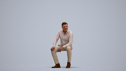 3D people model man casual sitting, scanned human for 3ds Max rendering, standing pose render