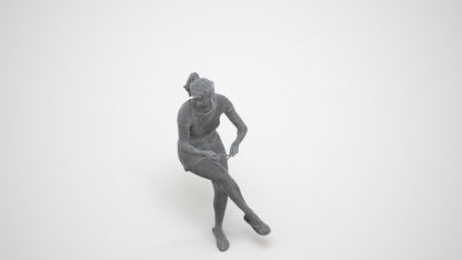scanned 3D woman casual sitting, photogrammetry people for Enscape and V-Ray, wireframe three-quarter view