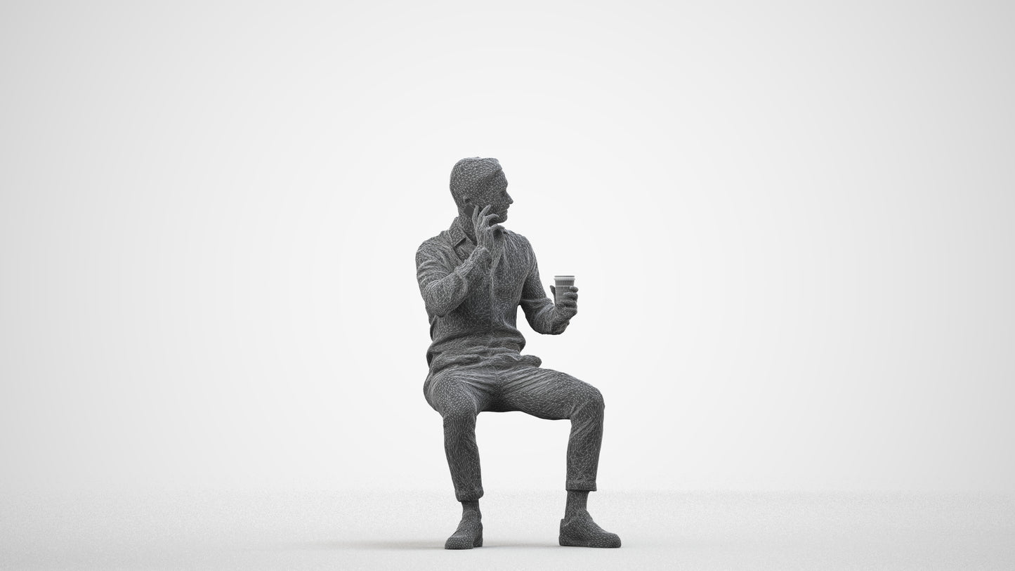 realistic 3D people man casual sitting, render-ready for V-Ray and Corona, FBX OBJ, wireframe side view