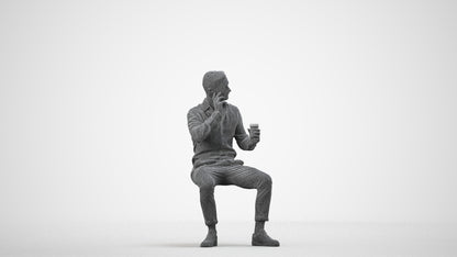 realistic 3D people man casual sitting, render-ready for V-Ray and Corona, FBX OBJ, wireframe side view