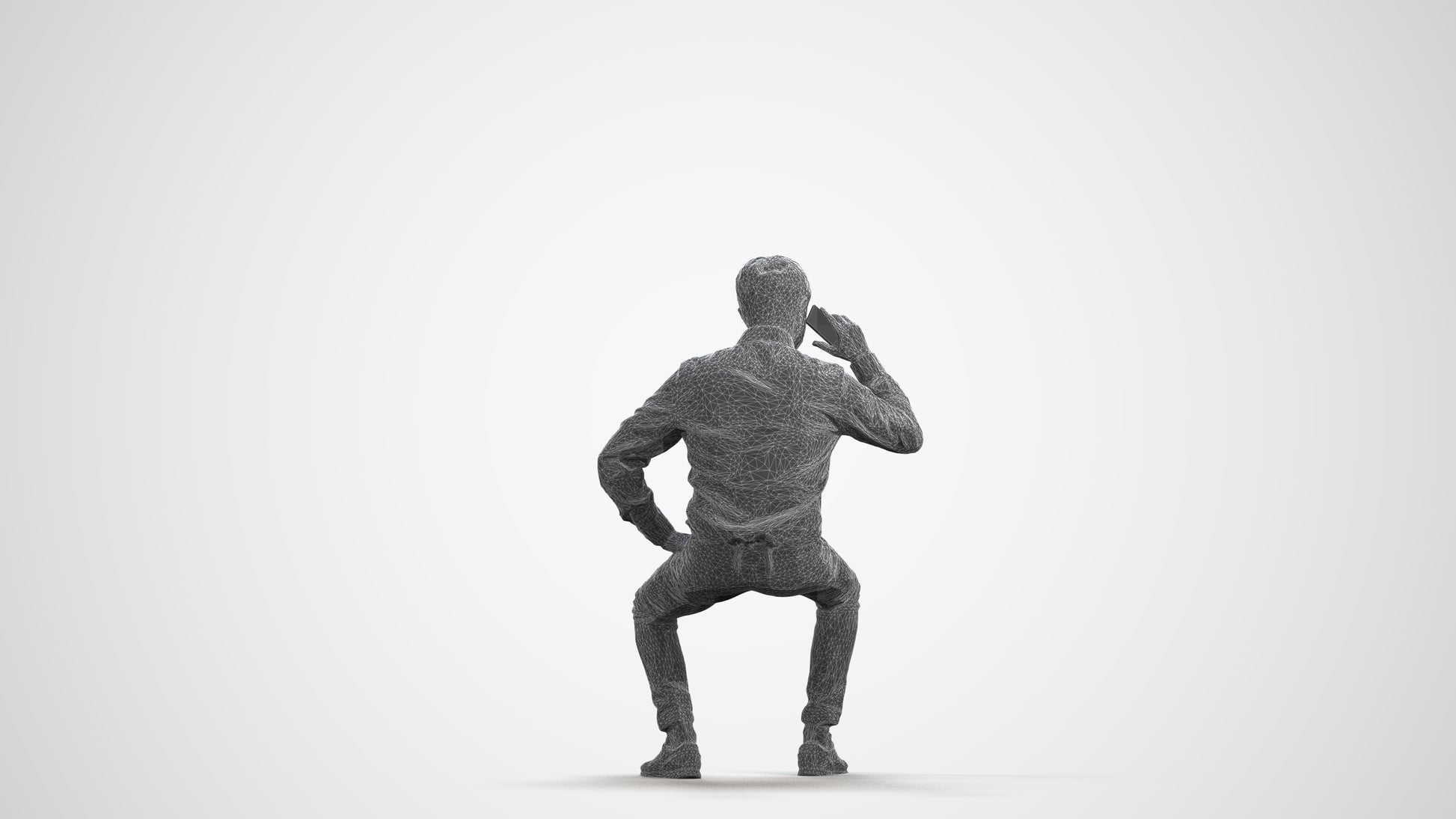 realistic 3D man business sitting, scanned archviz people for Blender and 3ds Max, wireframe front view
