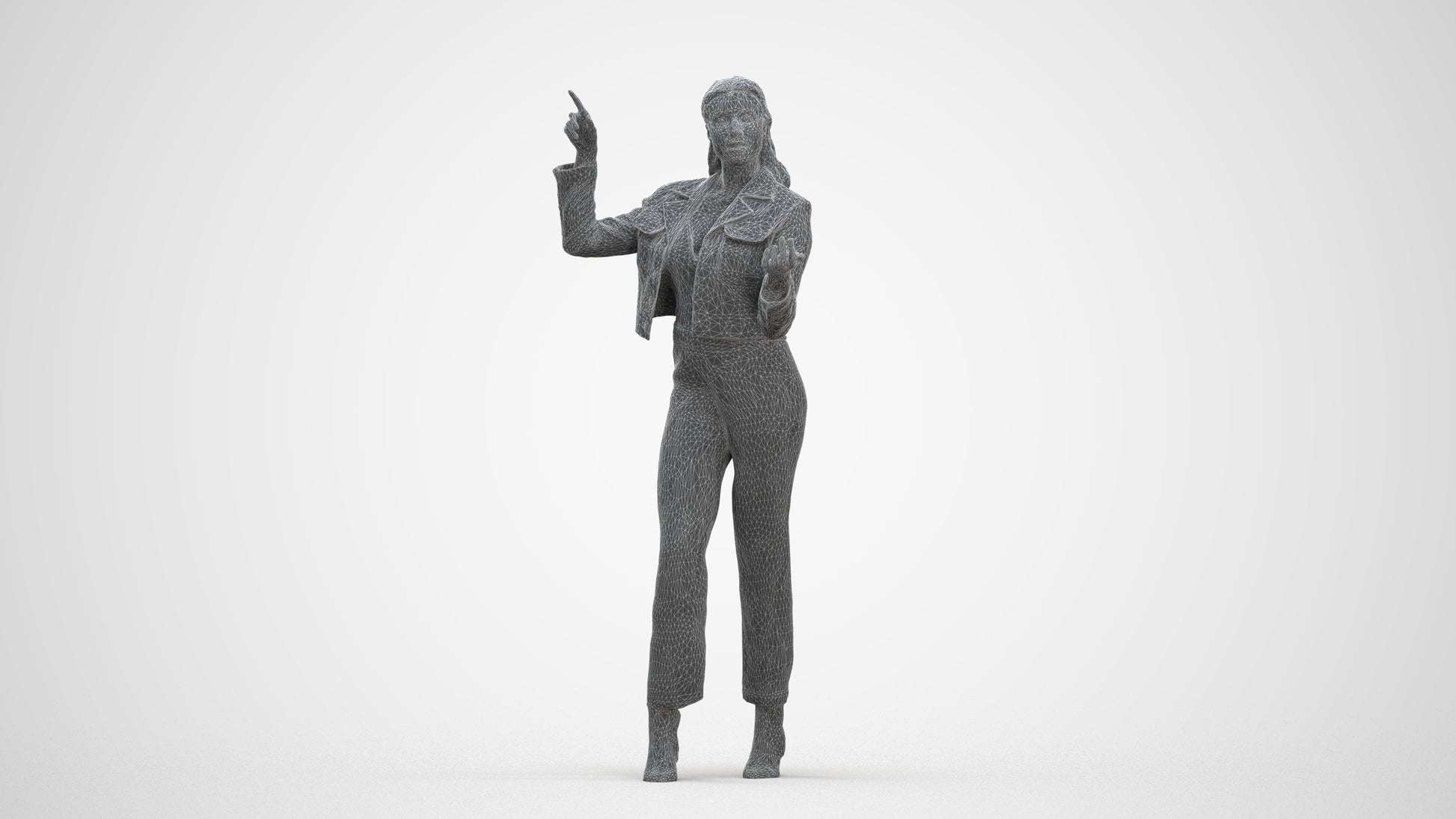 3D scanned woman standing business, photorealistic archviz people for Enscape and SketchUp, three-quarter front view render