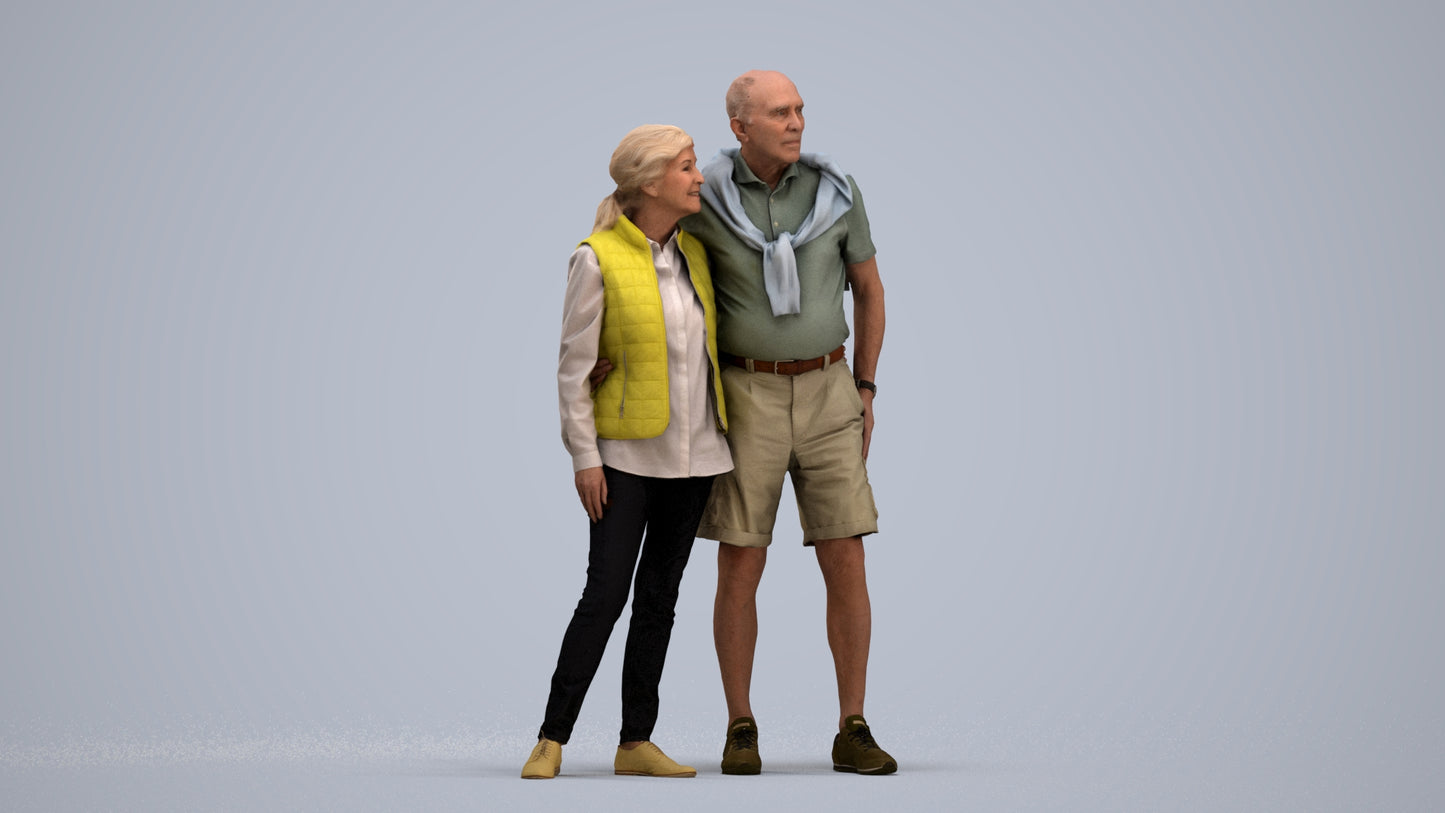 3D scanned senior woman couple casual, photorealistic archviz people for Enscape and SketchUp, standing pose render