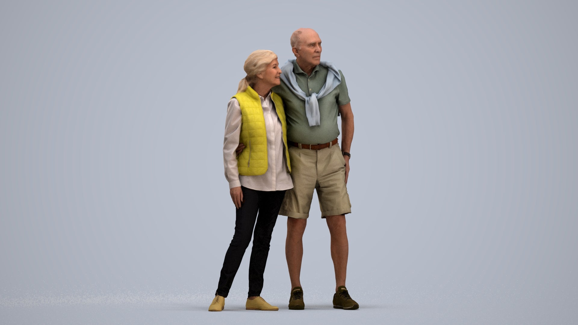 3D scanned senior woman couple casual, photorealistic archviz people for Enscape and SketchUp, standing pose render