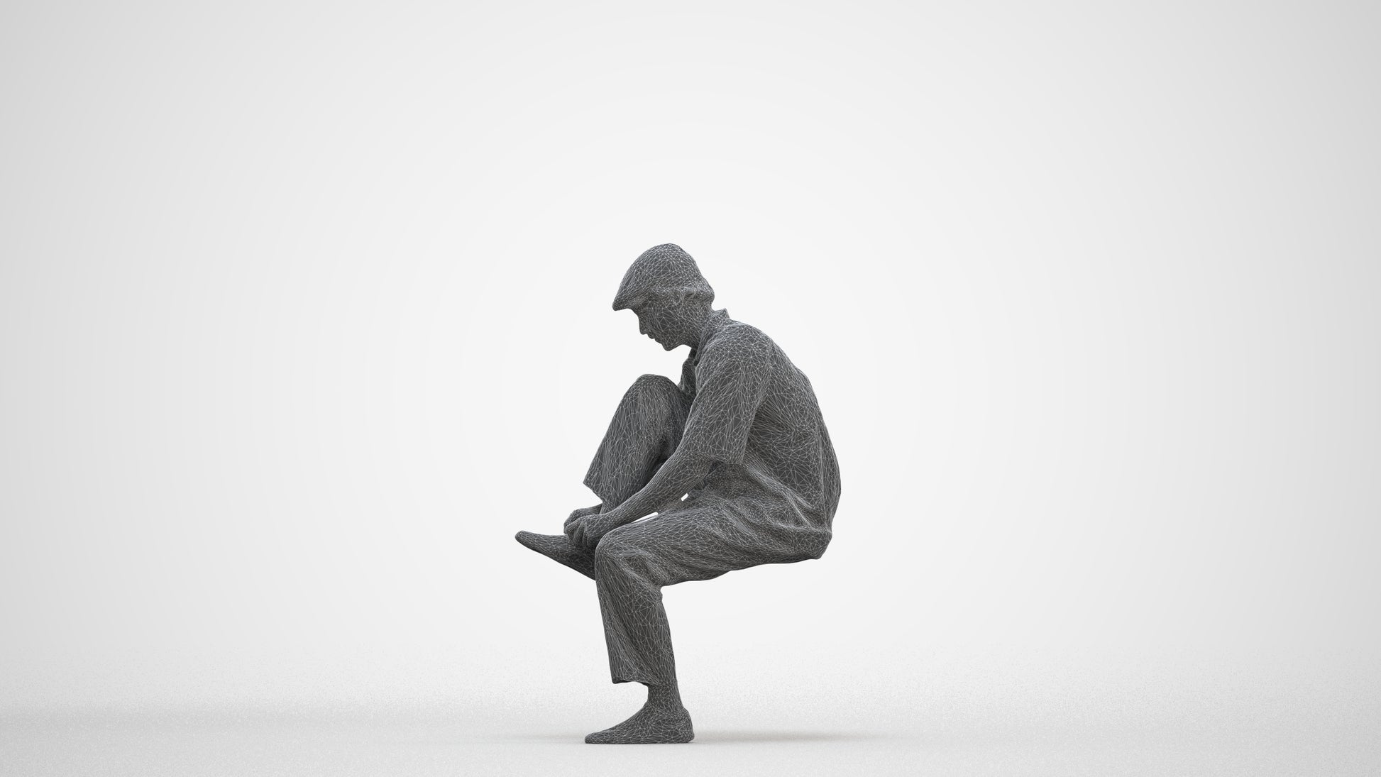 3D scanned man sitting casual, photorealistic archviz people for Enscape and SketchUp, three-quarter front view render